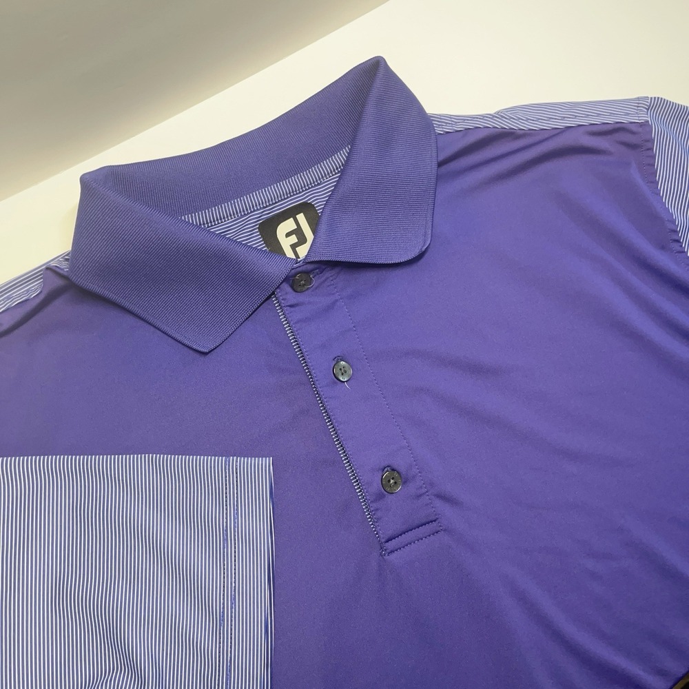 Foot Joy Polo Shirt Mens‎ L Purple Striped Performance Short Sleeve Golf Stretch